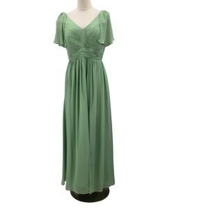 BRIDESMAID SZ 12 L Green Vneck draped sleeve lace up maxi formal dress NEW B49